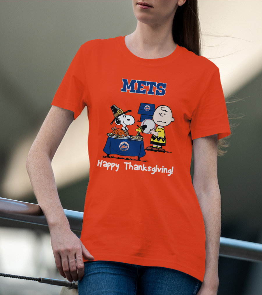 Mets Snoopy Charlie Brown Happy Thanksgiving Baseball Feast T-Shirt