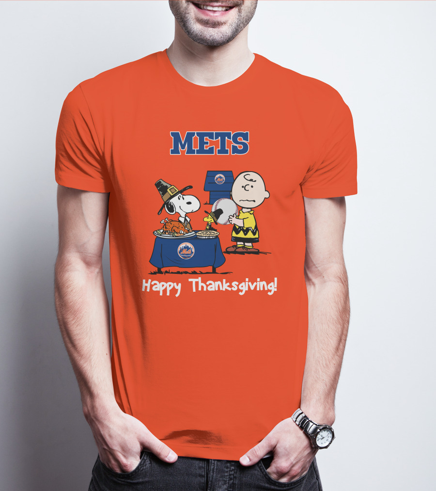 Mets Snoopy Charlie Brown Happy Thanksgiving Baseball Feast T-Shirt