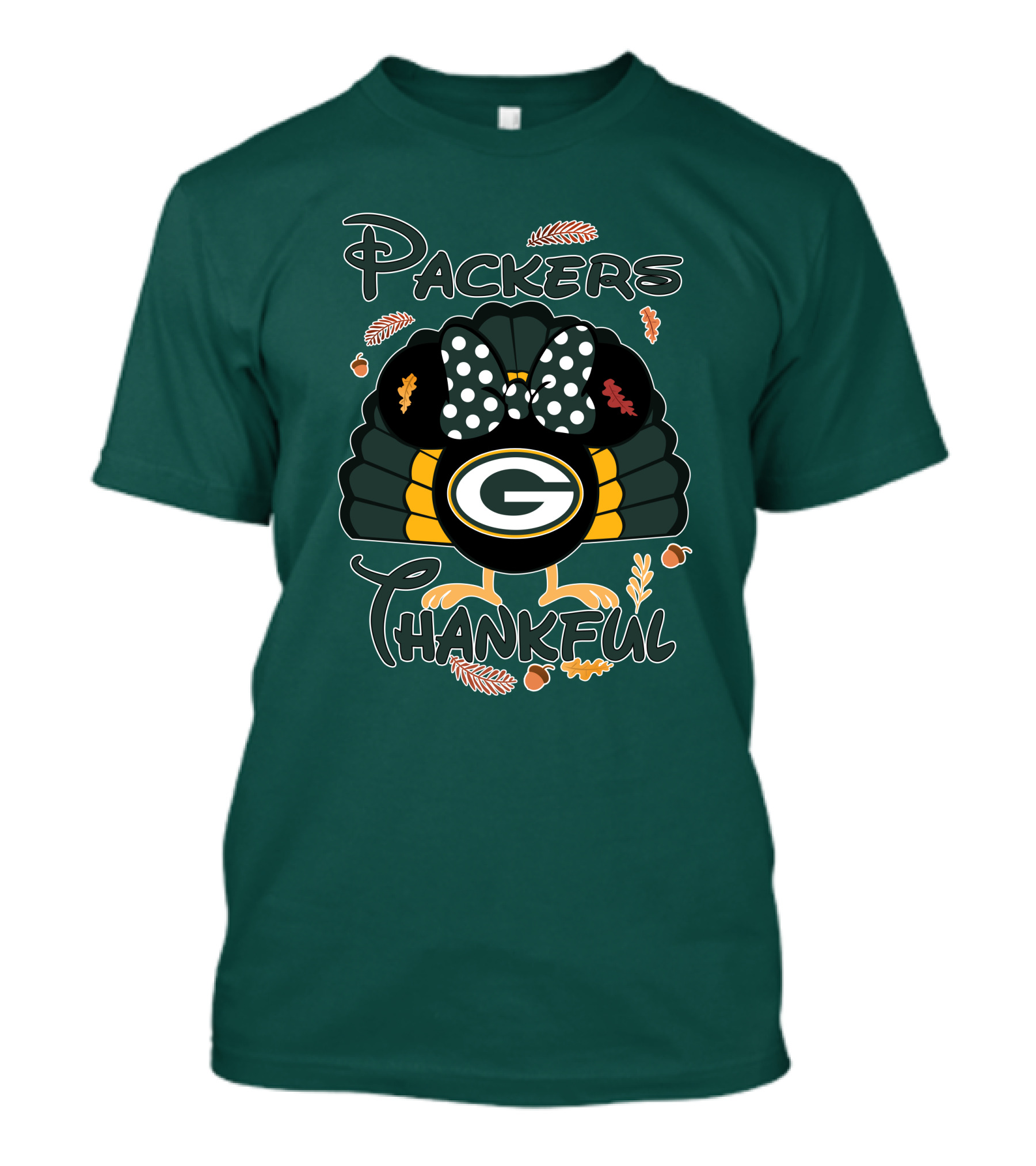 Packers Thankful Turkey With Polka Dot Bow Thanksgiving T-Shirt