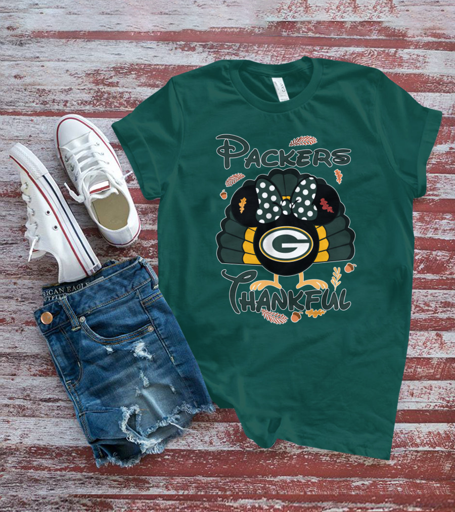 Packers Thankful Turkey With Polka Dot Bow Thanksgiving T-Shirt