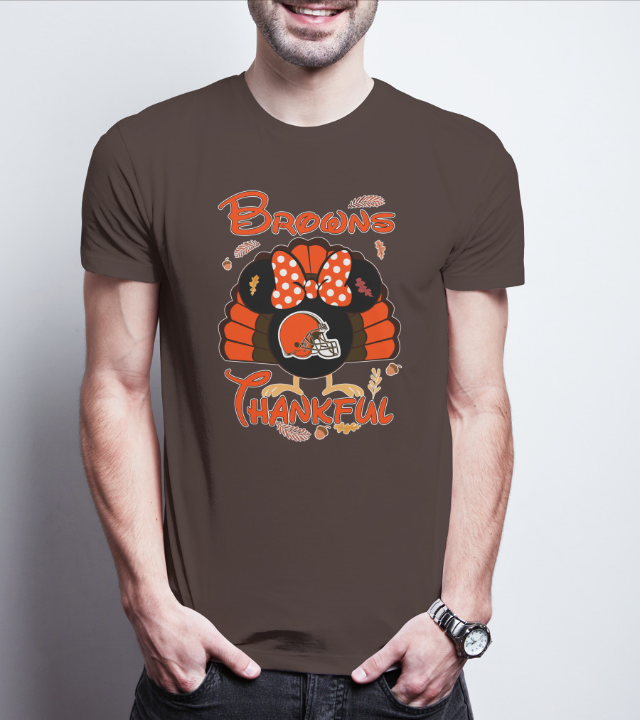 Browns Thankful Minnie Thanksgiving Football Turkey T-Shirt