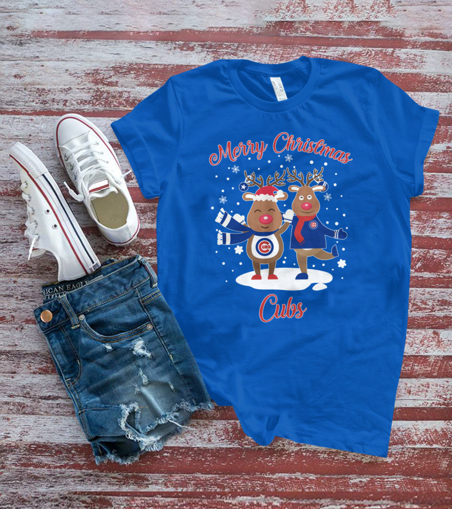 Merry Christmas Cubs Chicago Reindeer Funny Christmas T-Shirt