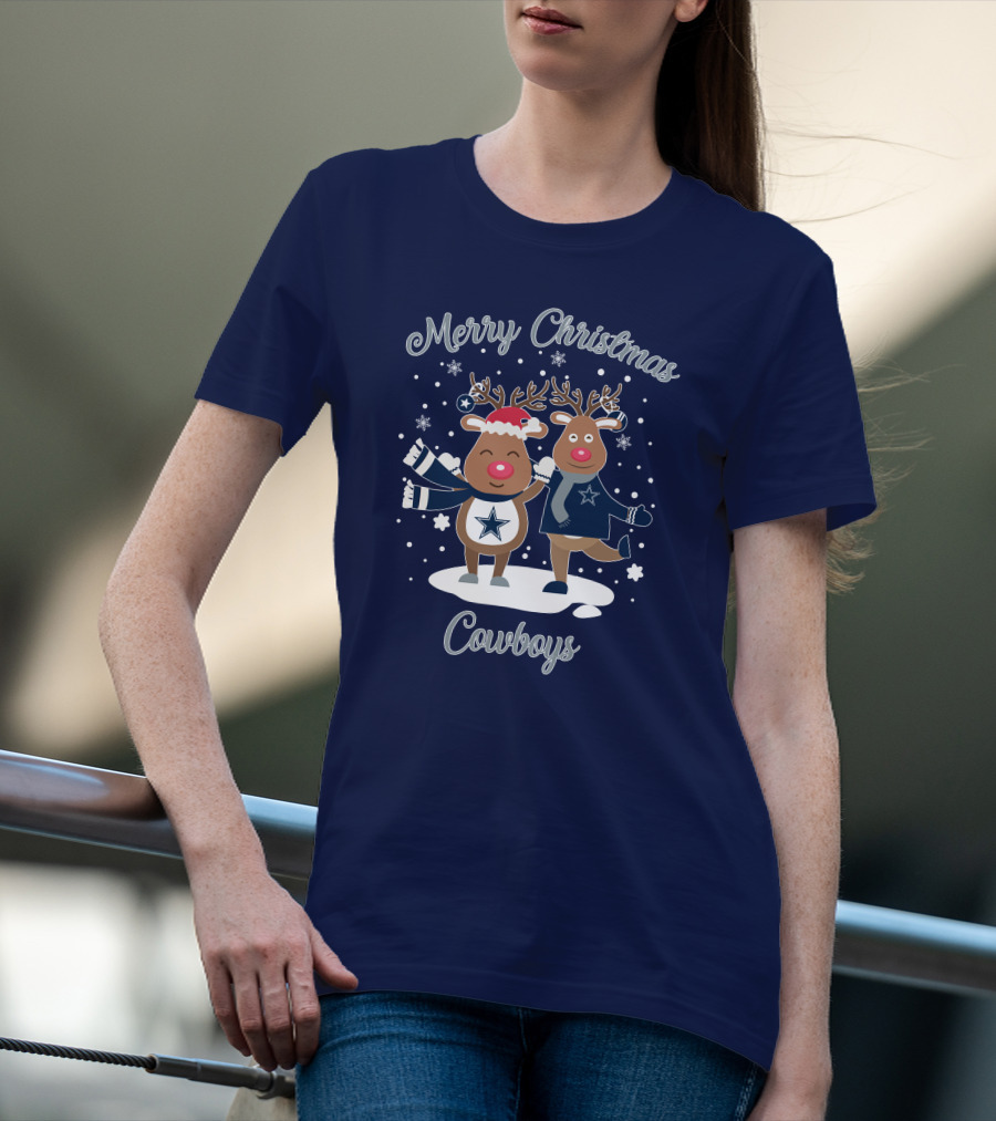 Merry Christmas Cowboys Reindeer Funny Dallas T-Shirt