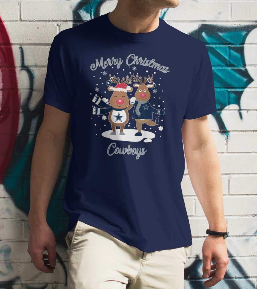 Merry Christmas Cowboys Reindeer Funny Dallas T-Shirt
