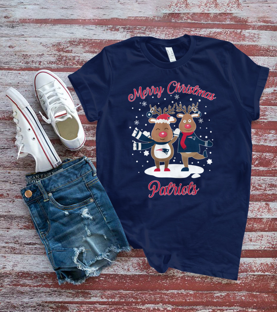 Merry Christmas Patriots Reindeer Snowflakes Holiday T-Shirt
