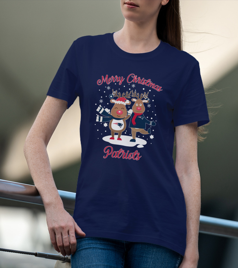Merry Christmas Patriots Reindeer Snowflakes Holiday T-Shirt