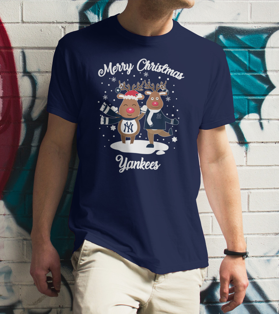 Merry Christmas Yankees Reindeer Holiday T-Shirt