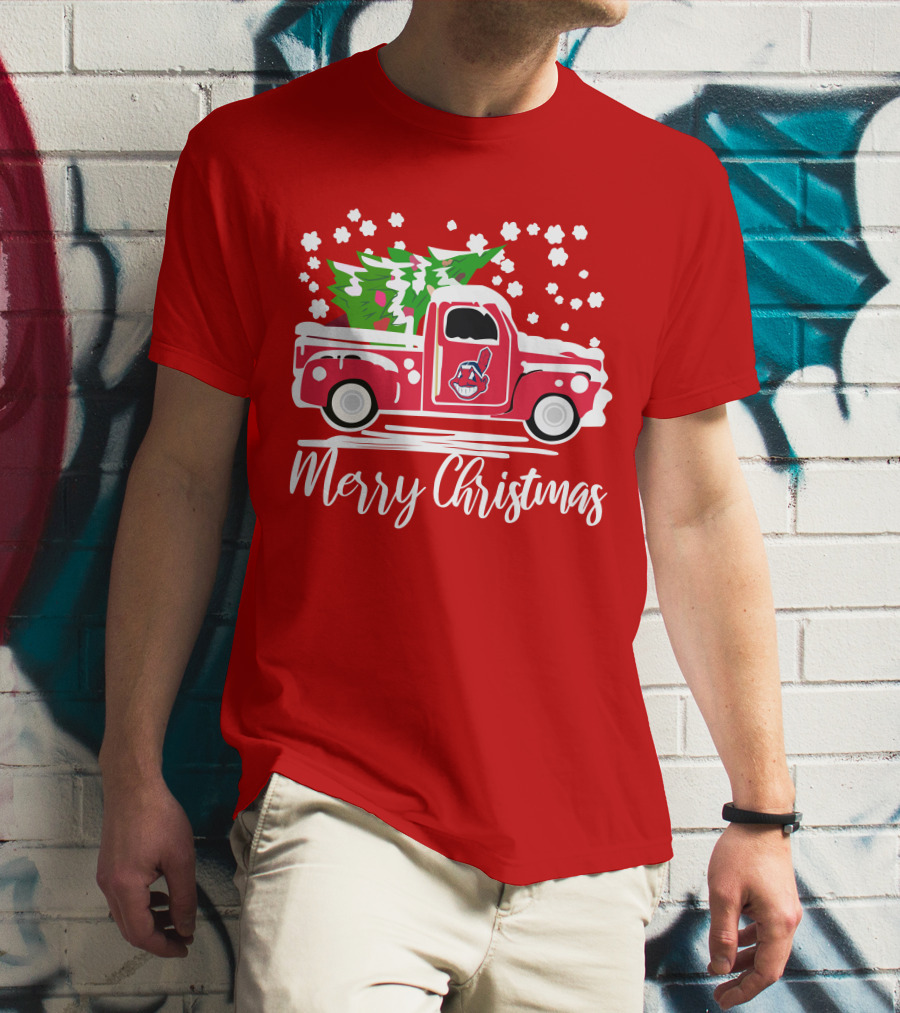 Merry Christmas Cleveland Indians Vintage Car With Tree T-Shirt