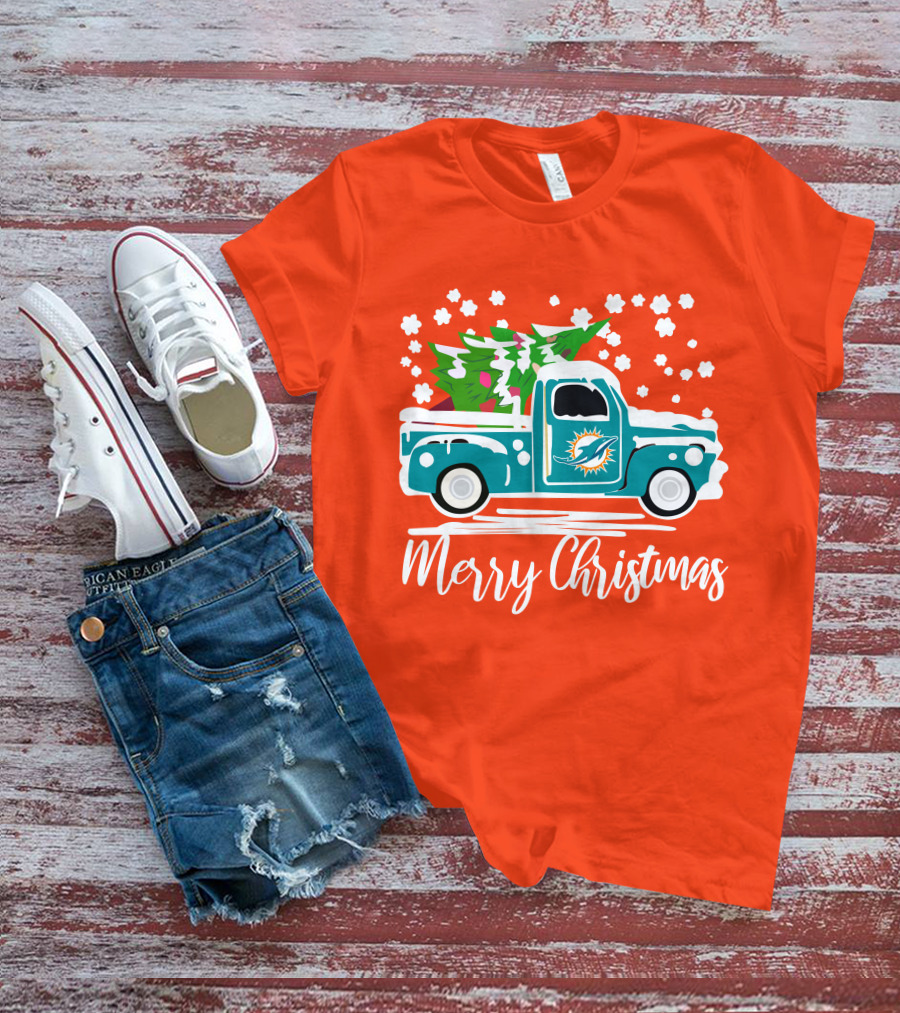 Miami Dolphins Vintage Truck Merry Christmas T-Shirt