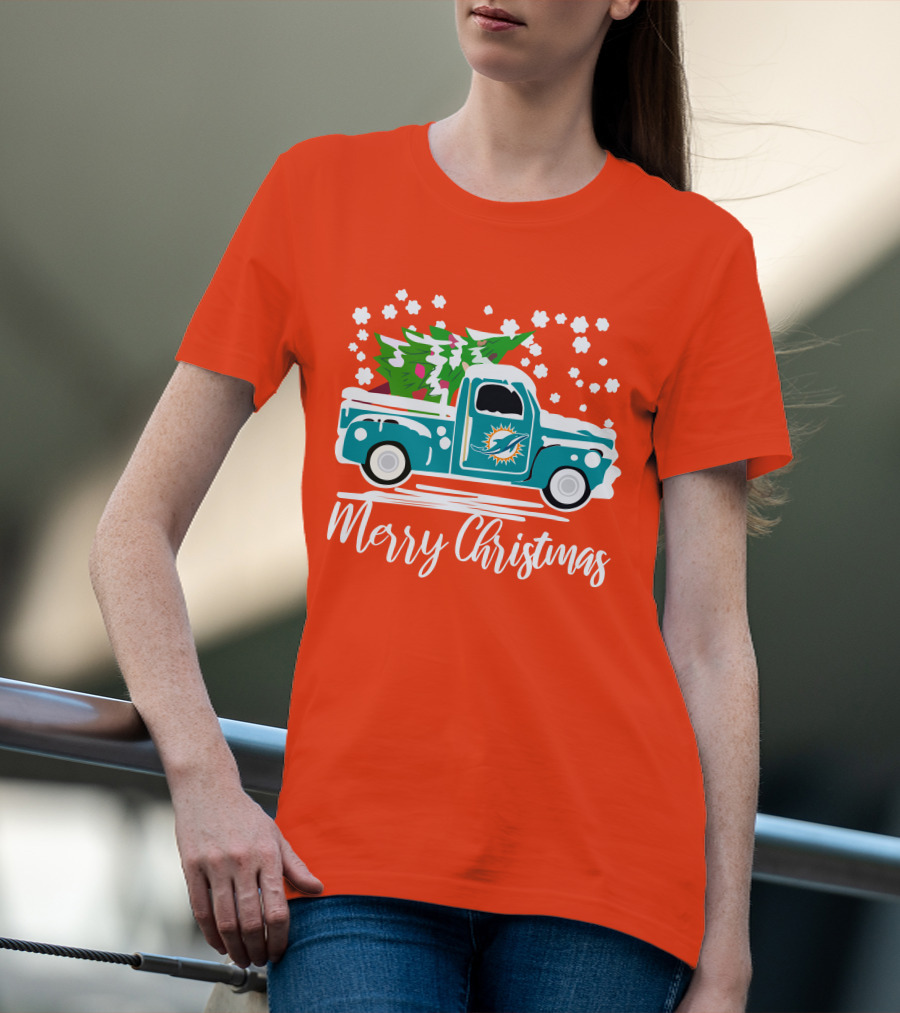 Miami Dolphins Vintage Truck Merry Christmas T-Shirt