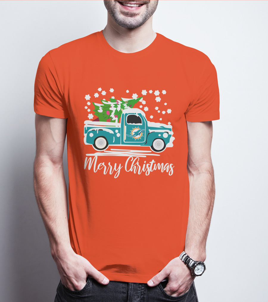 Miami Dolphins Vintage Truck Merry Christmas T-Shirt