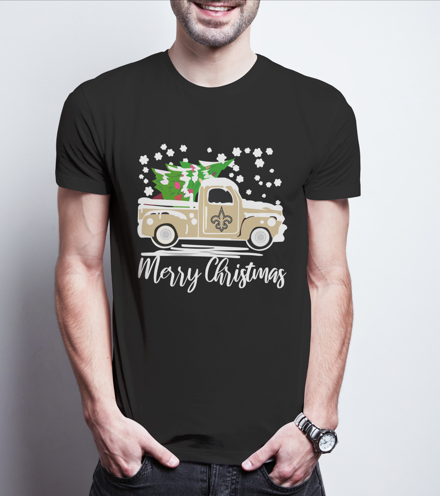New Orleans Saints Vintage Car Merry Christmas Tree Snowflakes T-Shirt