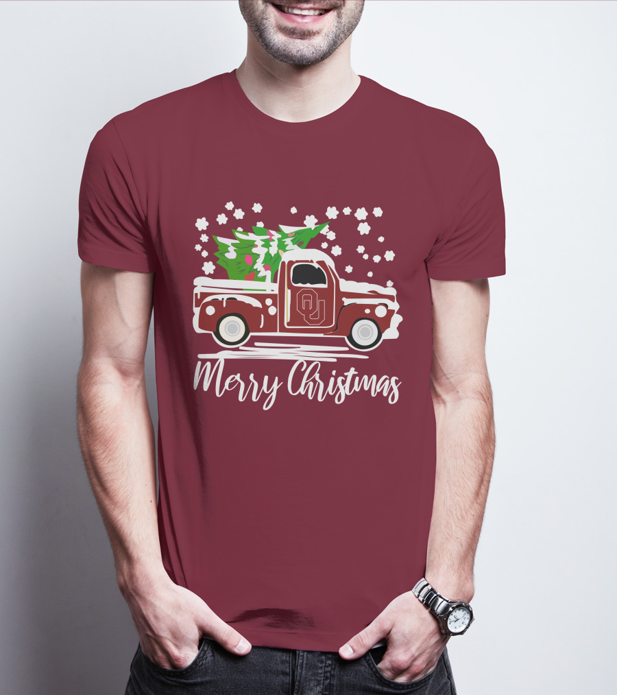 Merry Christmas Oklahoma Sooners Vintage Truck With Tree T-Shirt