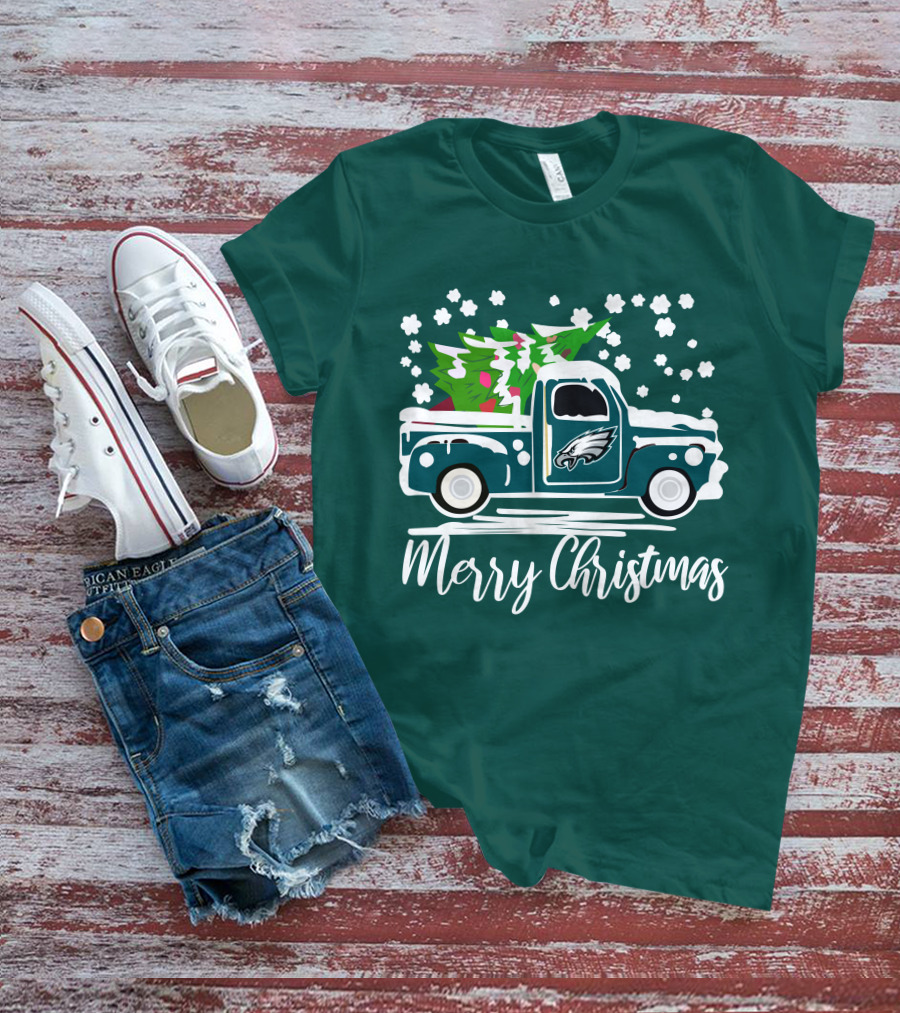 Merry Christmas Philadelphia Eagles Vintage Car Snowflakes T-Shirt