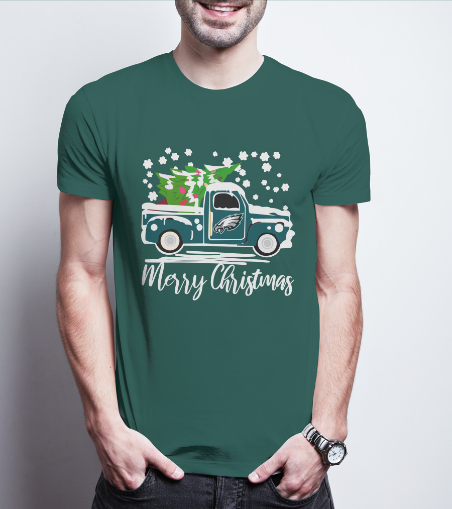 Merry Christmas Philadelphia Eagles Vintage Car Snowflakes T-Shirt