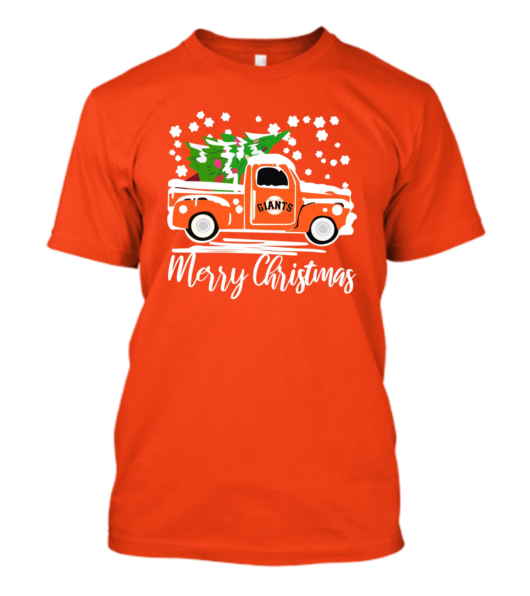 Merry Christmas San Francisco Giants Vintage Car With Snow And Tree T-Shirt