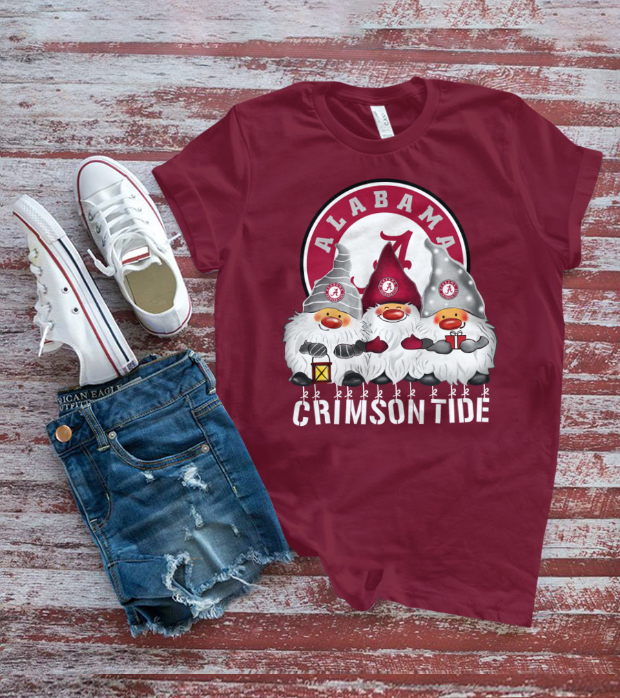 Alabama Crimson Tide Christmas Gnomes Merry Christmas Happy Holidays T-Shirt