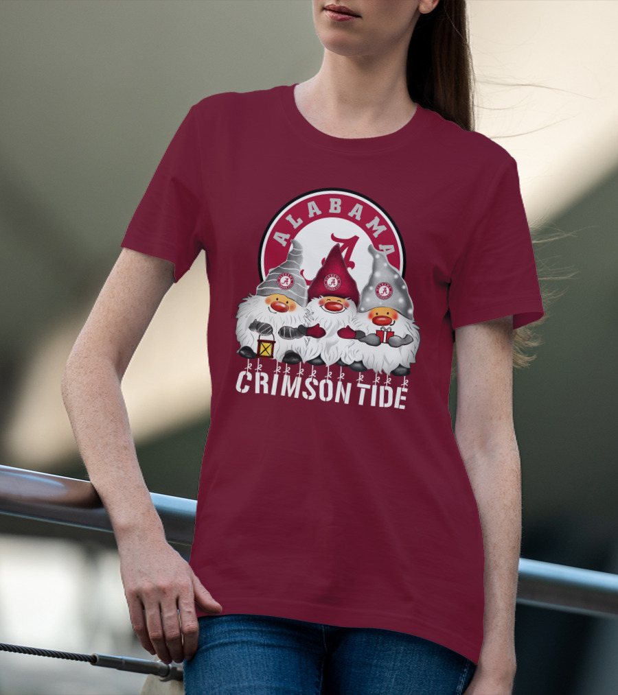 Alabama Crimson Tide Christmas Gnomes Merry Christmas Happy Holidays T-Shirt