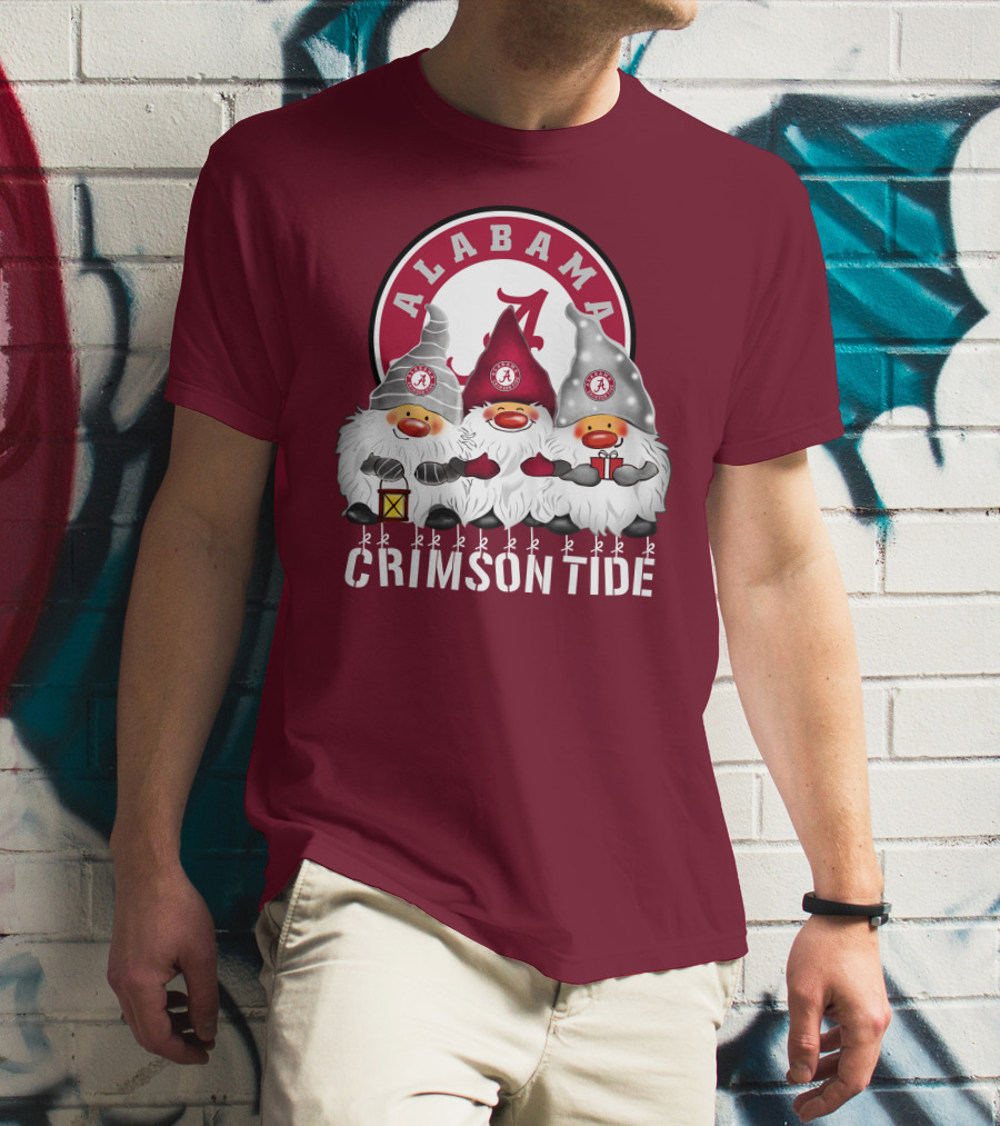Alabama Crimson Tide Christmas Gnomes Merry Christmas Happy Holidays T-Shirt
