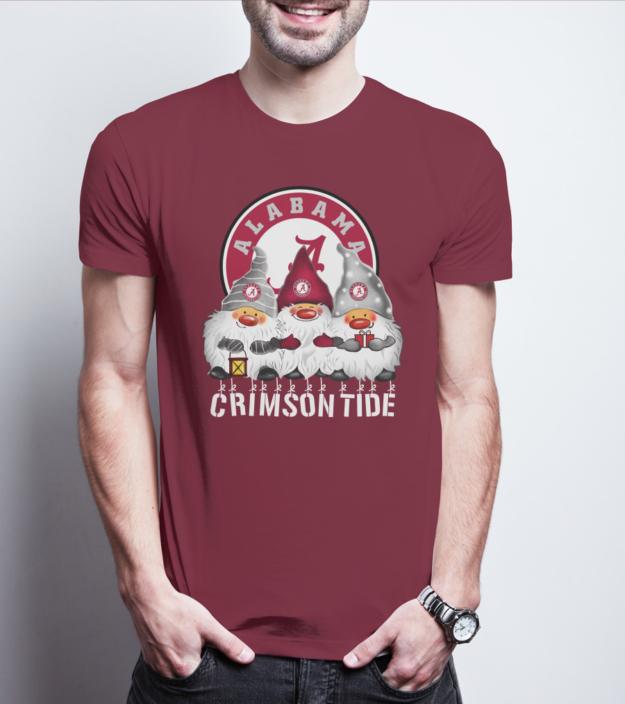 Alabama Crimson Tide Christmas Gnomes Merry Christmas Happy Holidays T-Shirt