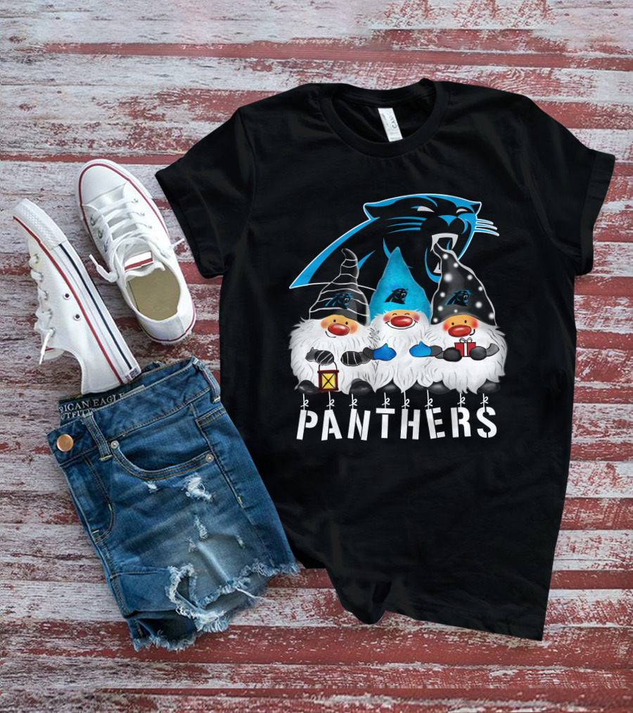 Panthers Christmas Gnomes Carolina Panthers Merry Christmas Happy Holidays T-Shirt