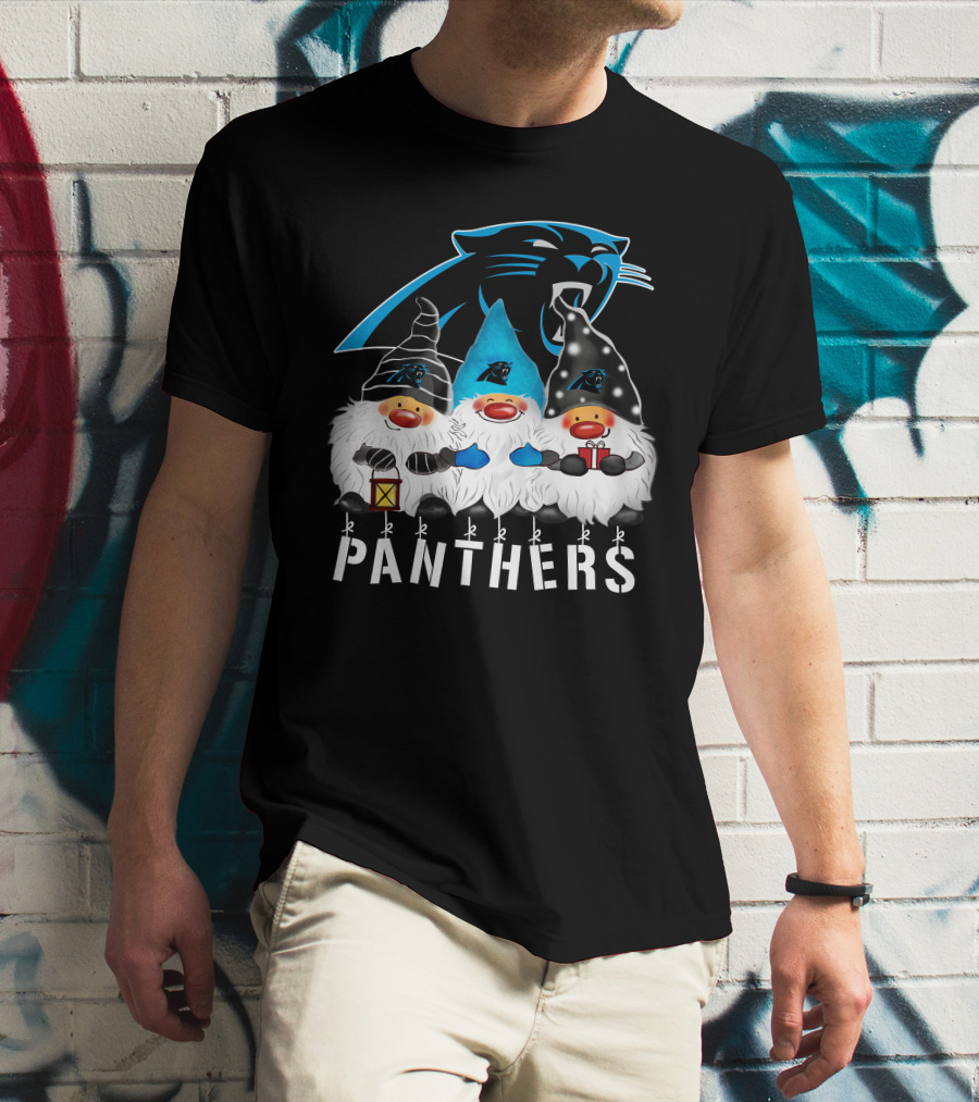 Panthers Christmas Gnomes Carolina Panthers Merry Christmas Happy Holidays T-Shirt