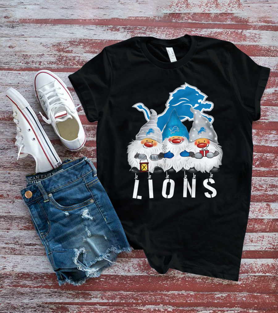 Detroit Lions Merry Christmas Happy Holidays Gnomes T-Shirt