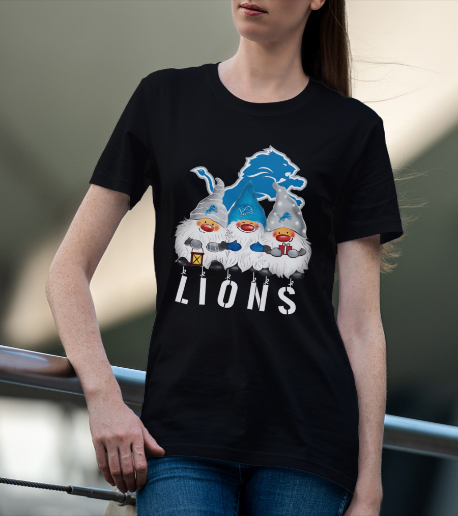 Detroit Lions Merry Christmas Happy Holidays Gnomes T-Shirt