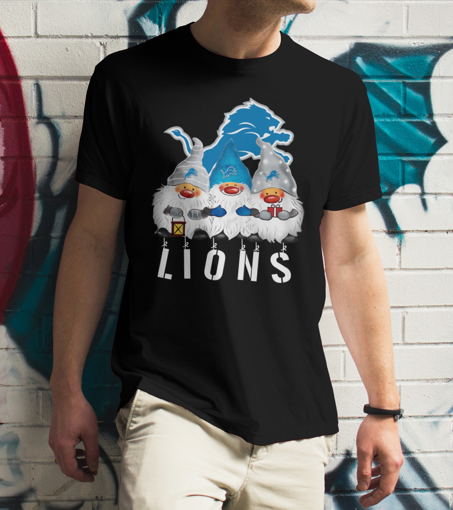 Detroit Lions Merry Christmas Happy Holidays Gnomes T-Shirt