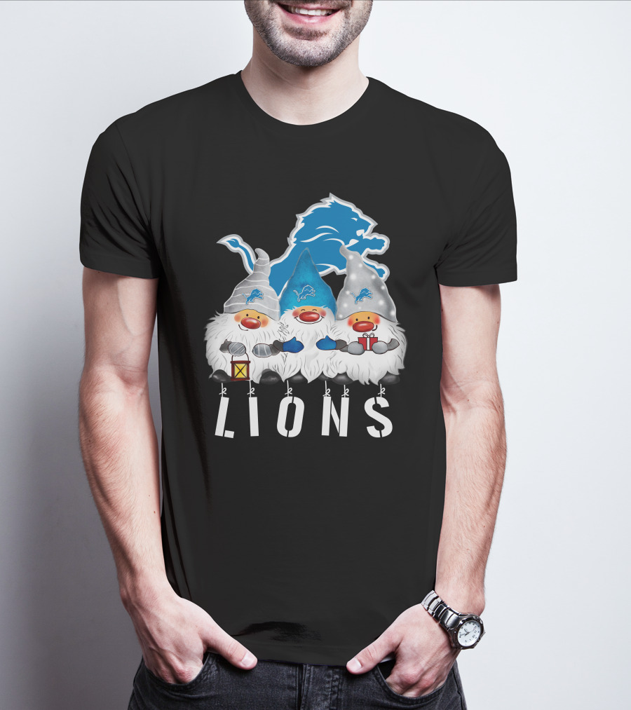 Detroit Lions Merry Christmas Happy Holidays Gnomes T-Shirt