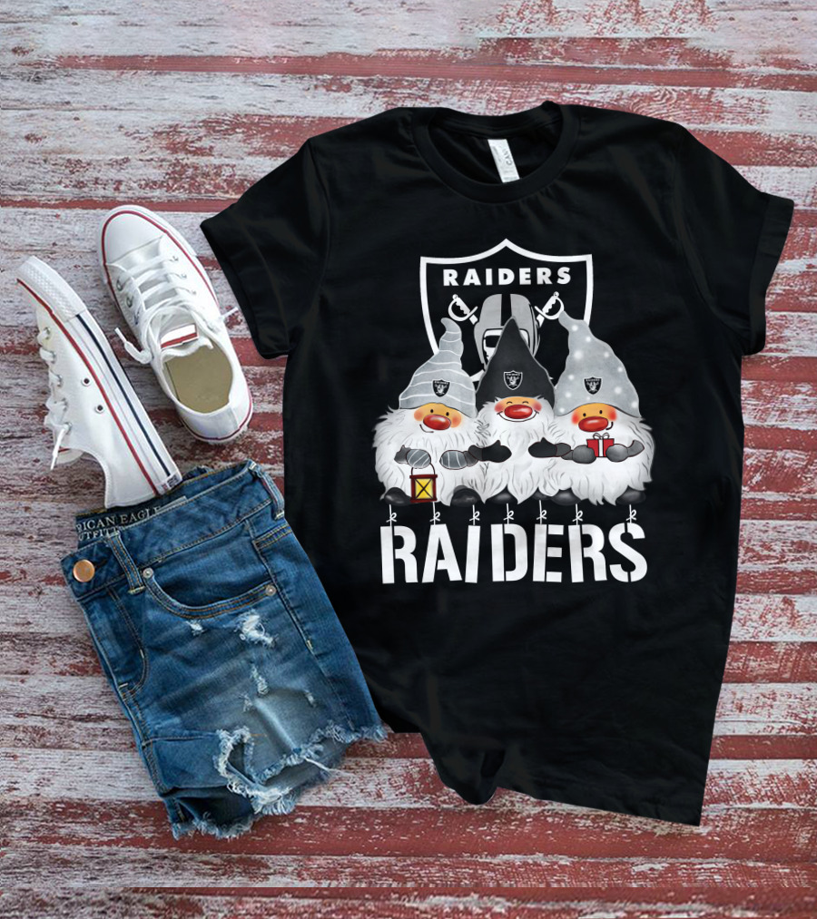 Las Vegas Raiders Merry Christmas Happy Holidays Raiders Gnomes T-Shirt