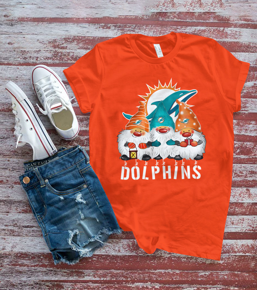 Miami Dolphins Merry Christmas Happy Holidays Gnomes T-Shirt
