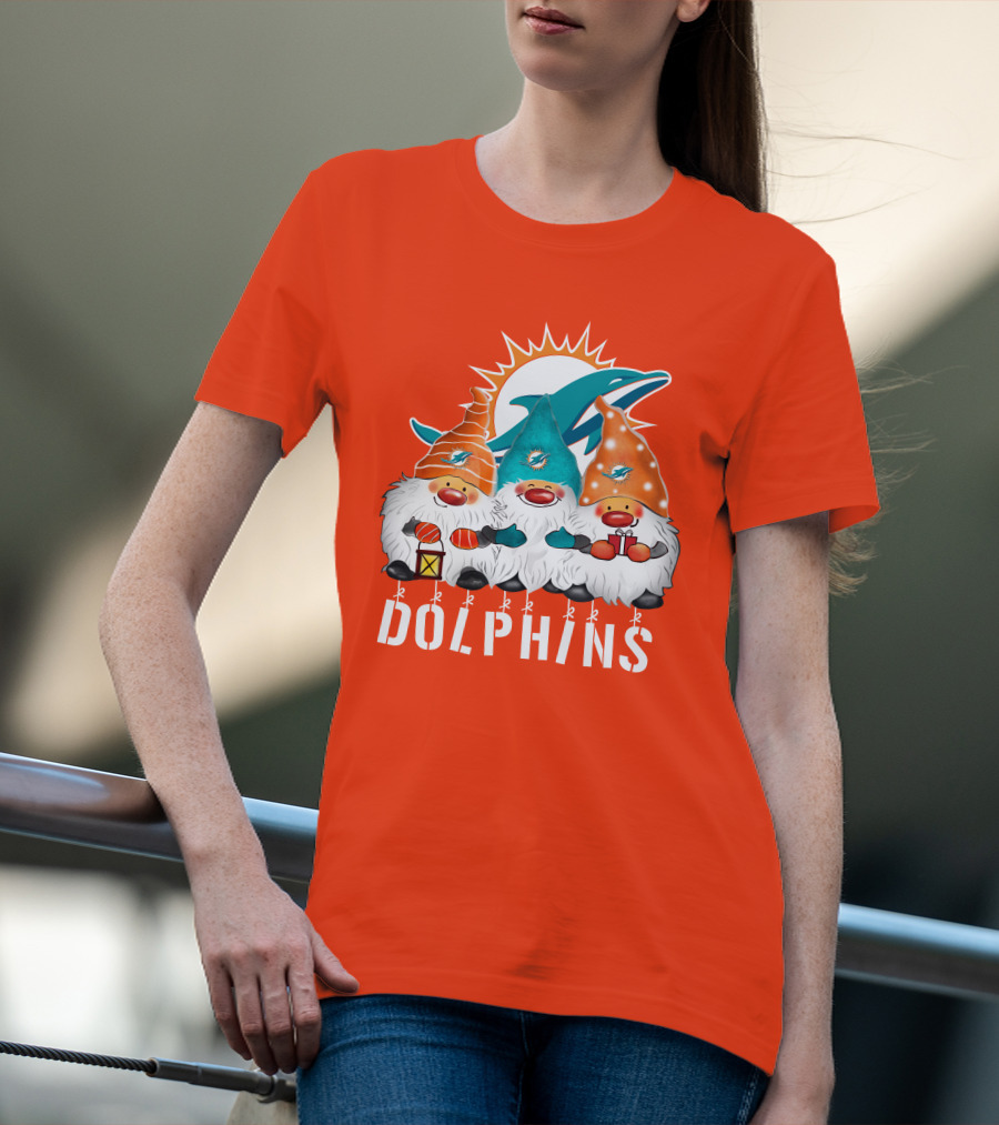 Miami Dolphins Merry Christmas Happy Holidays Gnomes T-Shirt