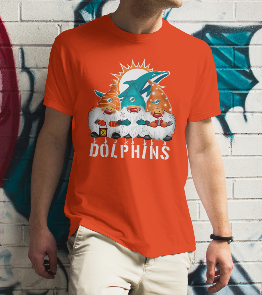 Miami Dolphins Merry Christmas Happy Holidays Gnomes T-Shirt