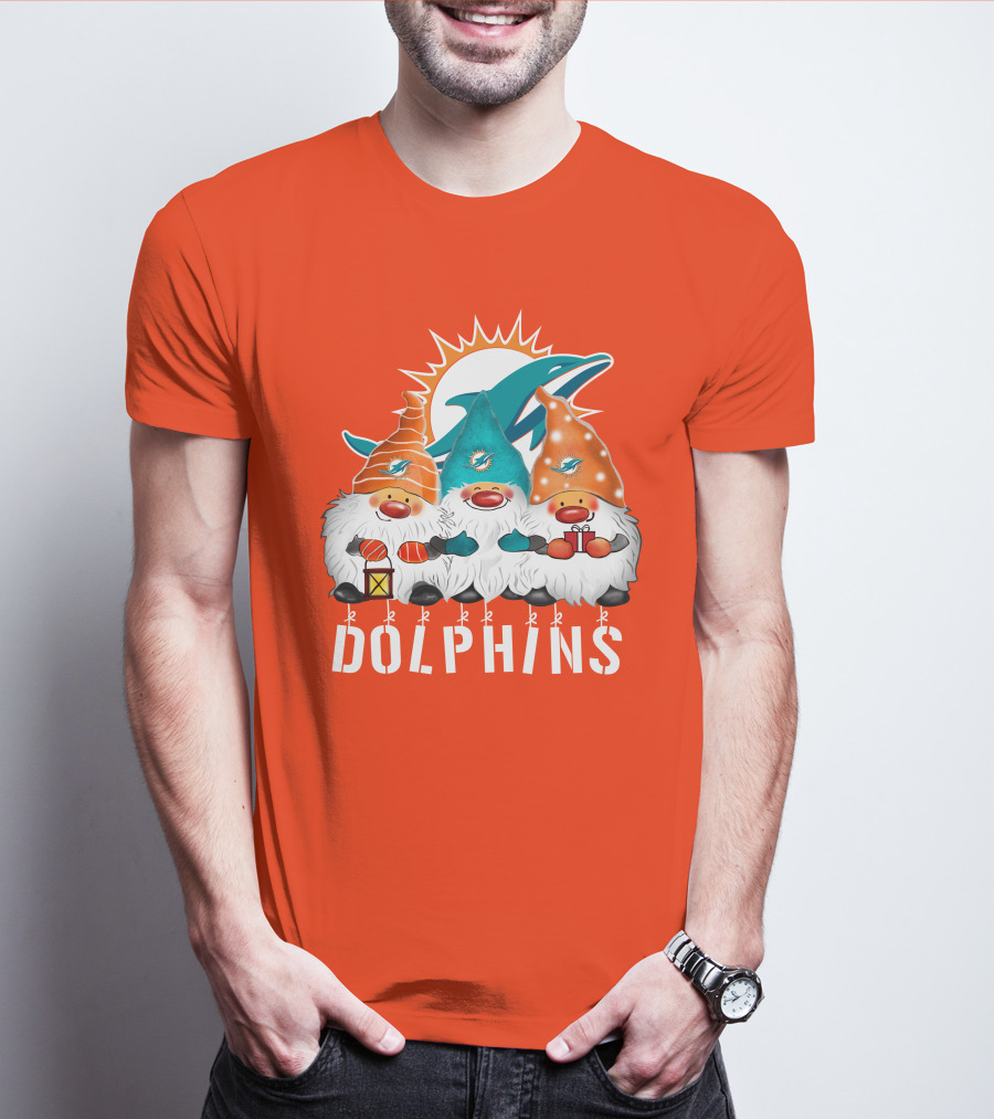 Miami Dolphins Merry Christmas Happy Holidays Gnomes T-Shirt
