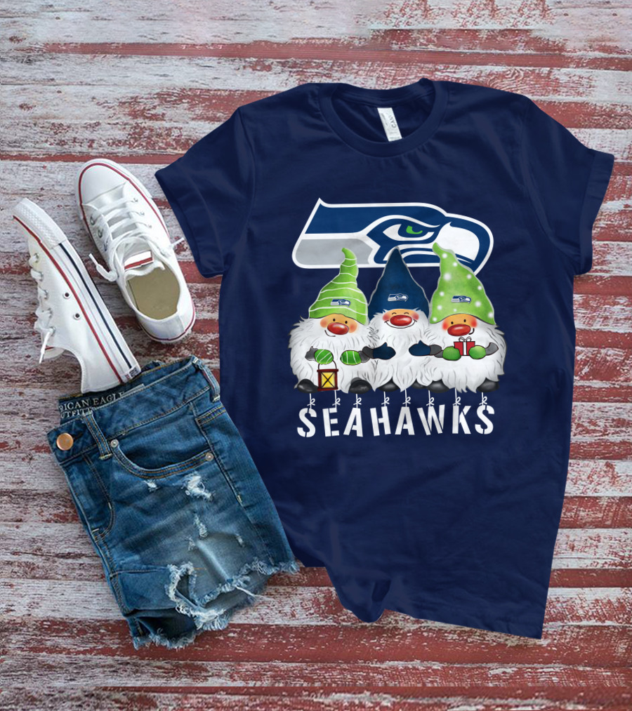 Seattle Seahawks Merry Christmas Happy Holidays Gnomes T-Shirt