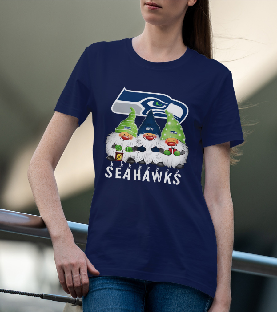 Seattle Seahawks Merry Christmas Happy Holidays Gnomes T-Shirt