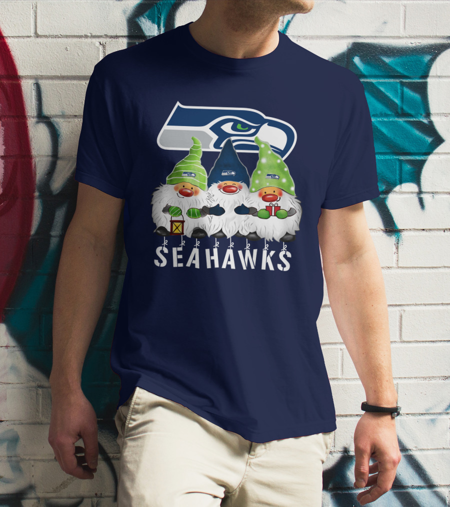 Seattle Seahawks Merry Christmas Happy Holidays Gnomes T-Shirt