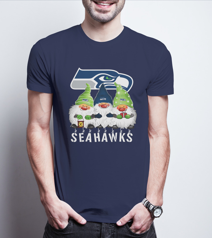 Seattle Seahawks Merry Christmas Happy Holidays Gnomes T-Shirt