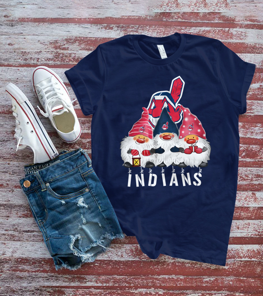 Cleveland Indians Merry Christmas Happy Holidays Gnomes Chief Wahoo T-Shirt