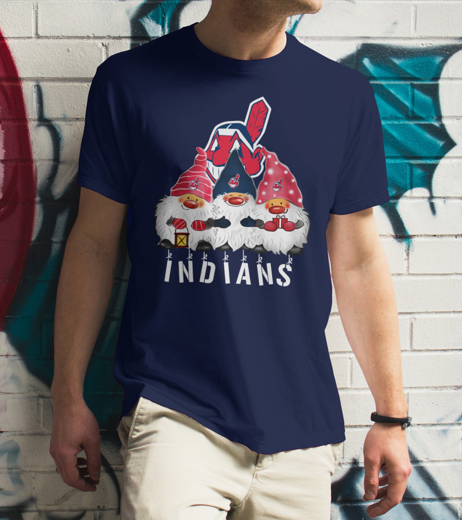 Cleveland Indians Merry Christmas Happy Holidays Gnomes Chief Wahoo T-Shirt
