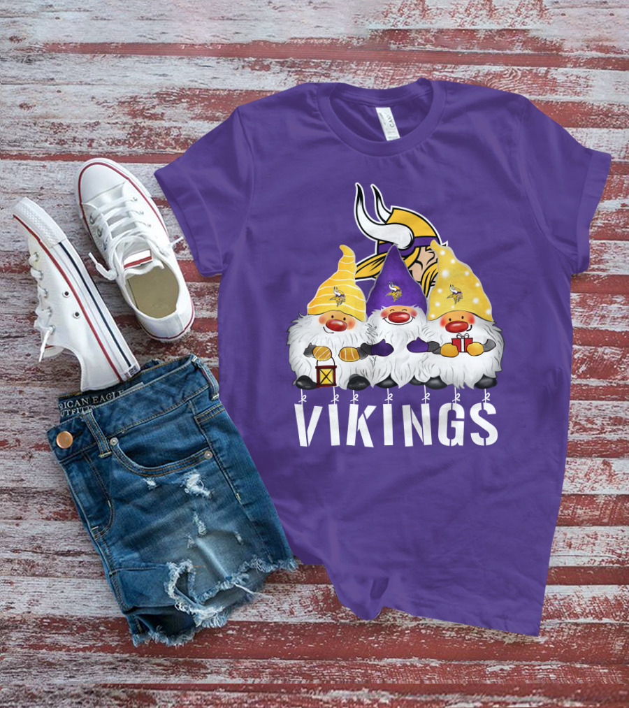Minnesota Vikings Merry Christmas Happy Holidays Gnomes T-Shirt