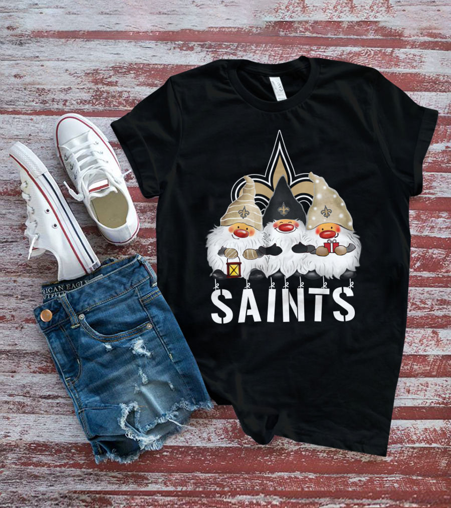 New Orleans Saints Merry Christmas Happy Holidays Gnomes Fleur-de-lis T-Shirt