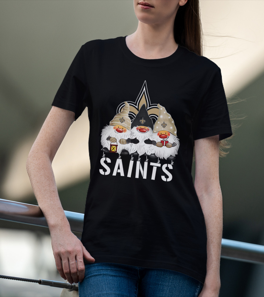 New Orleans Saints Merry Christmas Happy Holidays Gnomes Fleur-de-lis T-Shirt