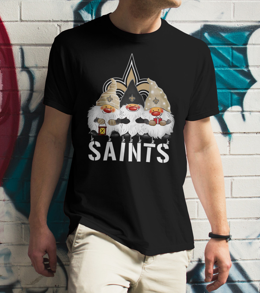 New Orleans Saints Merry Christmas Happy Holidays Gnomes Fleur-de-lis T-Shirt