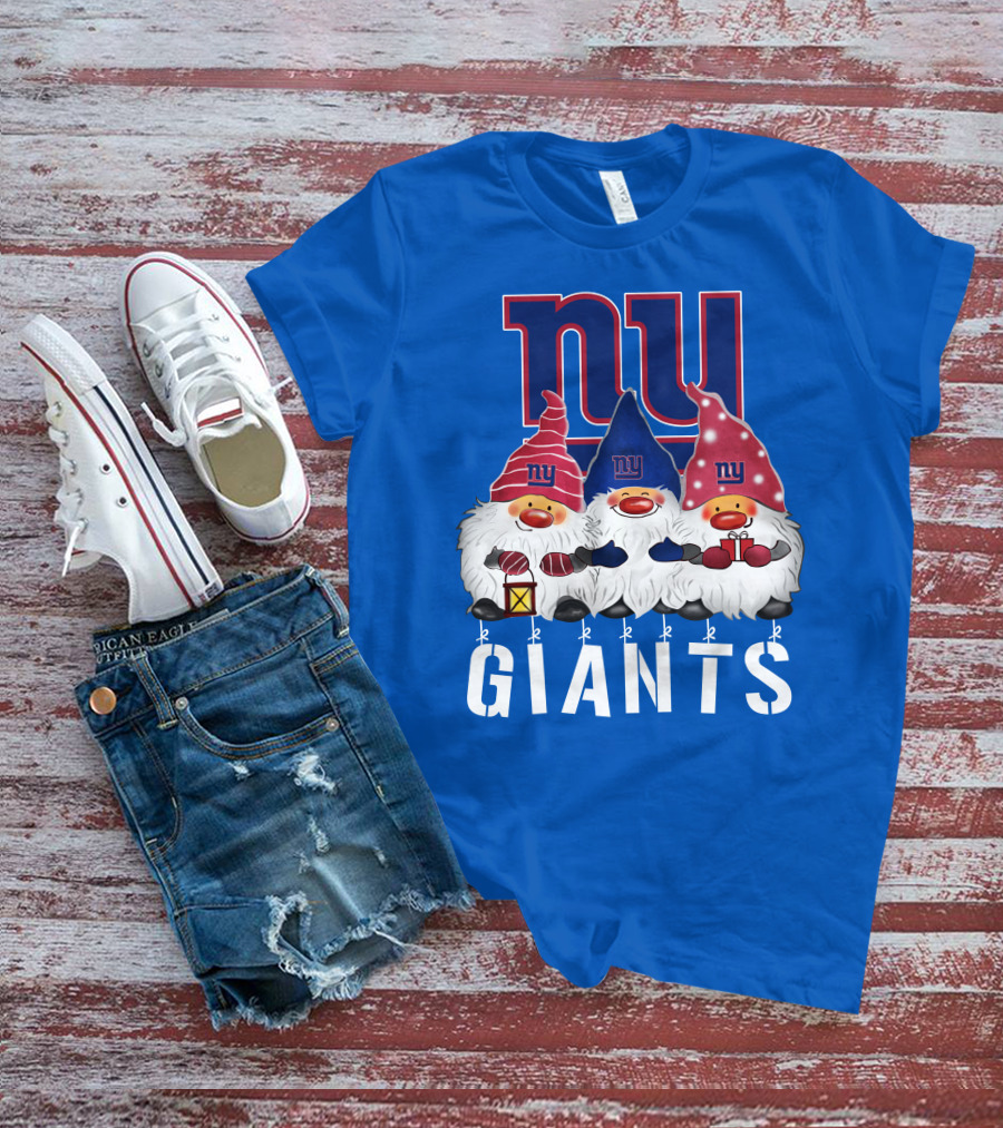 New York Giants Merry Christmas Happy Holidays Gnomes T-Shirt