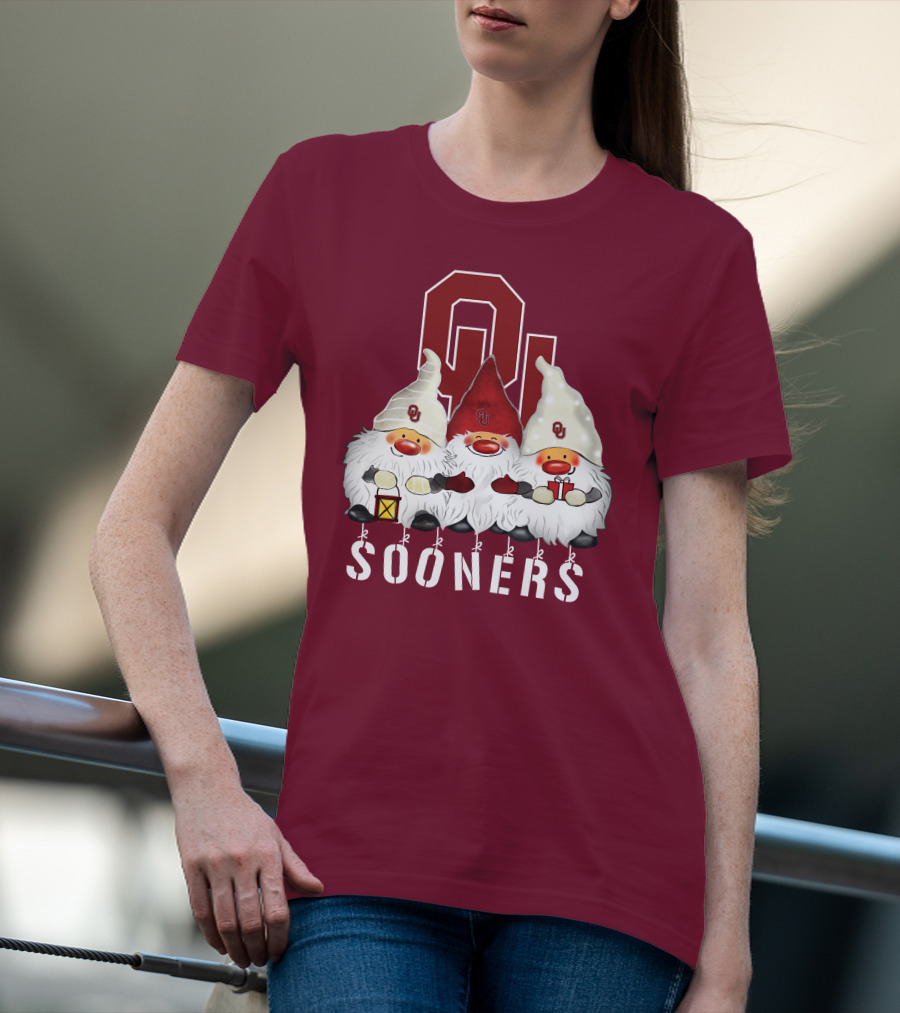 Oklahoma Sooners Christmas Gnomes Happy Holidays T-Shirt