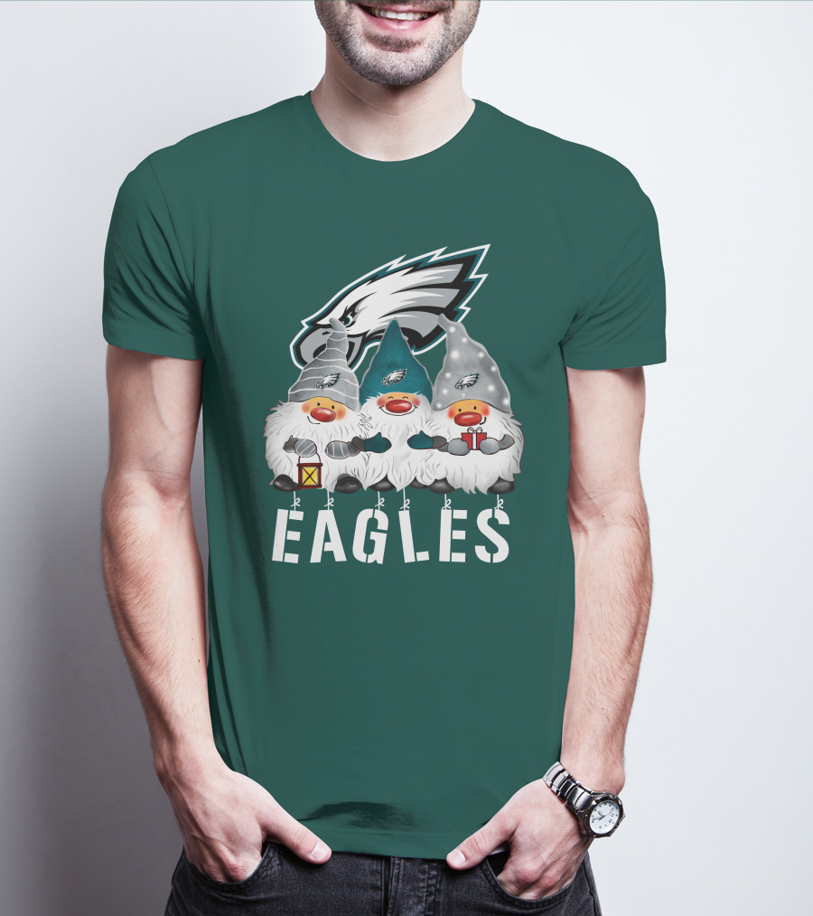 Philadelphia Eagles Christmas Gnomes Happy Holidays T-Shirt