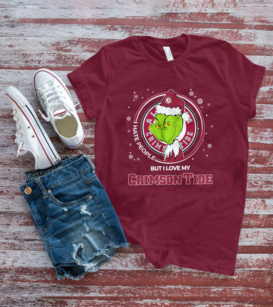 Christmas Grinch Santa I Hate People But I Love My Alabama Crimson Tide T-Shirt