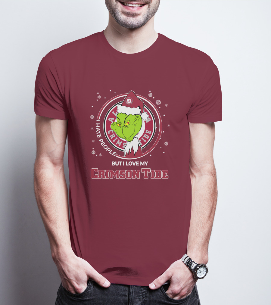 Christmas Grinch Santa I Hate People But I Love My Alabama Crimson Tide T-Shirt